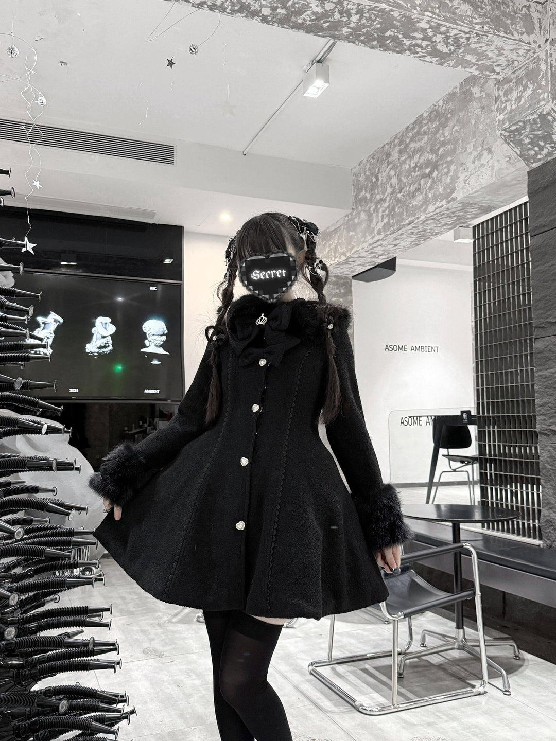 Jirai Kei Wool Blend Winter Coat, Quilted Lining 44567:813967