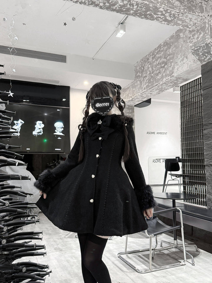 Jirai Kei Wool Blend Winter Coat, Quilted Lining 44567:813967