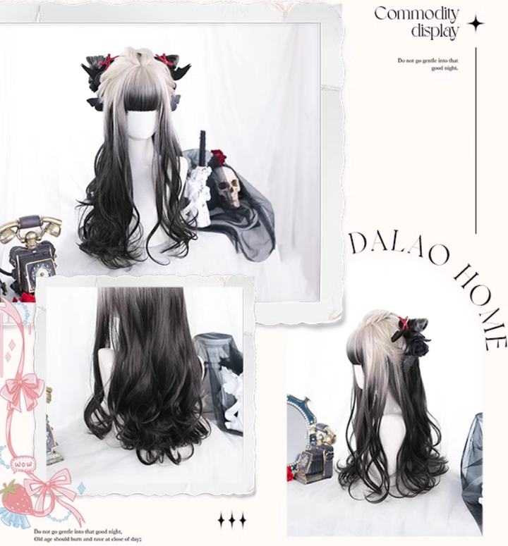 Lolita Wig Long Wavy Black White Wig Girl Curly Hair 35616:496290 35616:496290