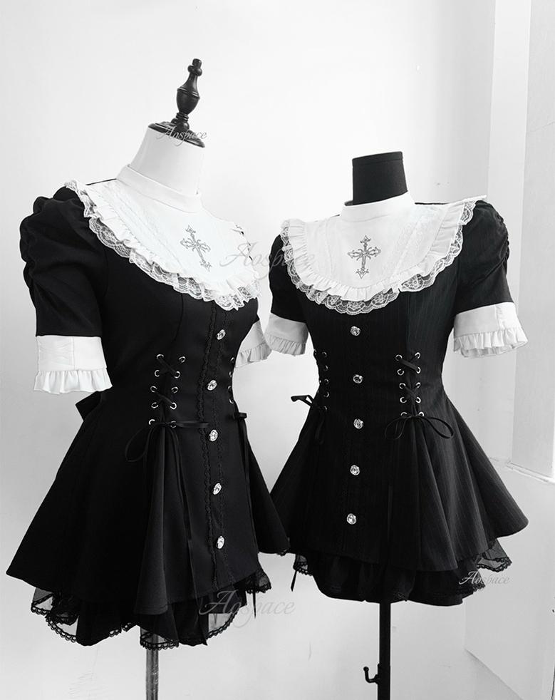 Short-sleeved Ryousangata Dress, Detachable Bowtie 43823:786792