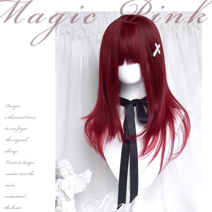 Jirai Kei Wig Gyaru Cherry Red Wig Layered Mid-length Wig 42182:731478