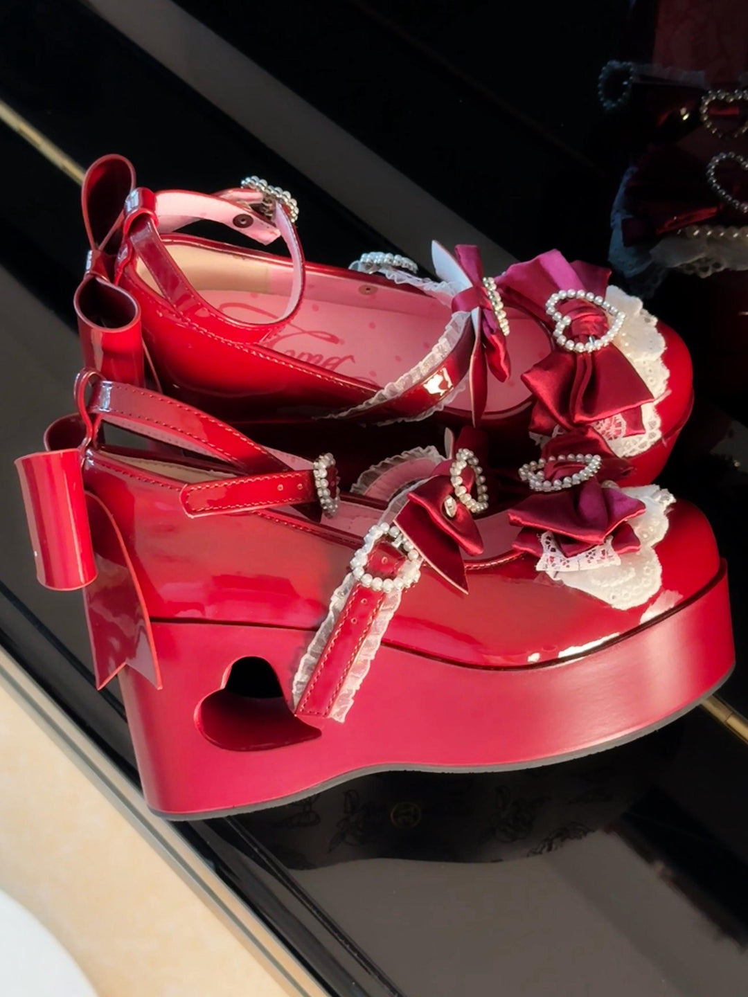 Old School Lolita High Platform Shoes, Heart Hollow Heel 44559:813916