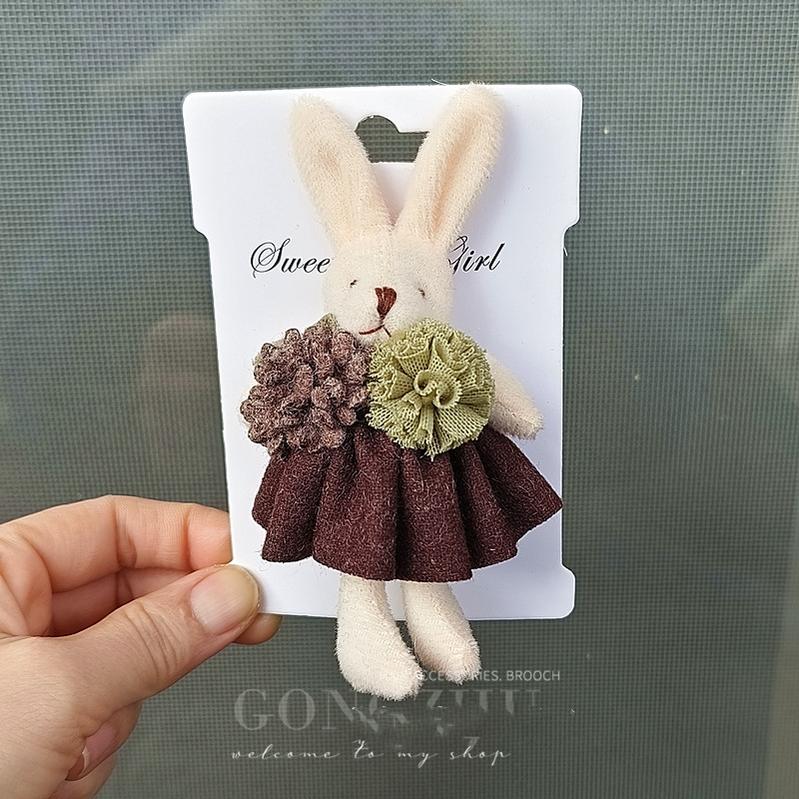Mori Kei Brooch Cute Doll Brooch Plush Bunny Pin For Bags (Coffee) 36430:520948