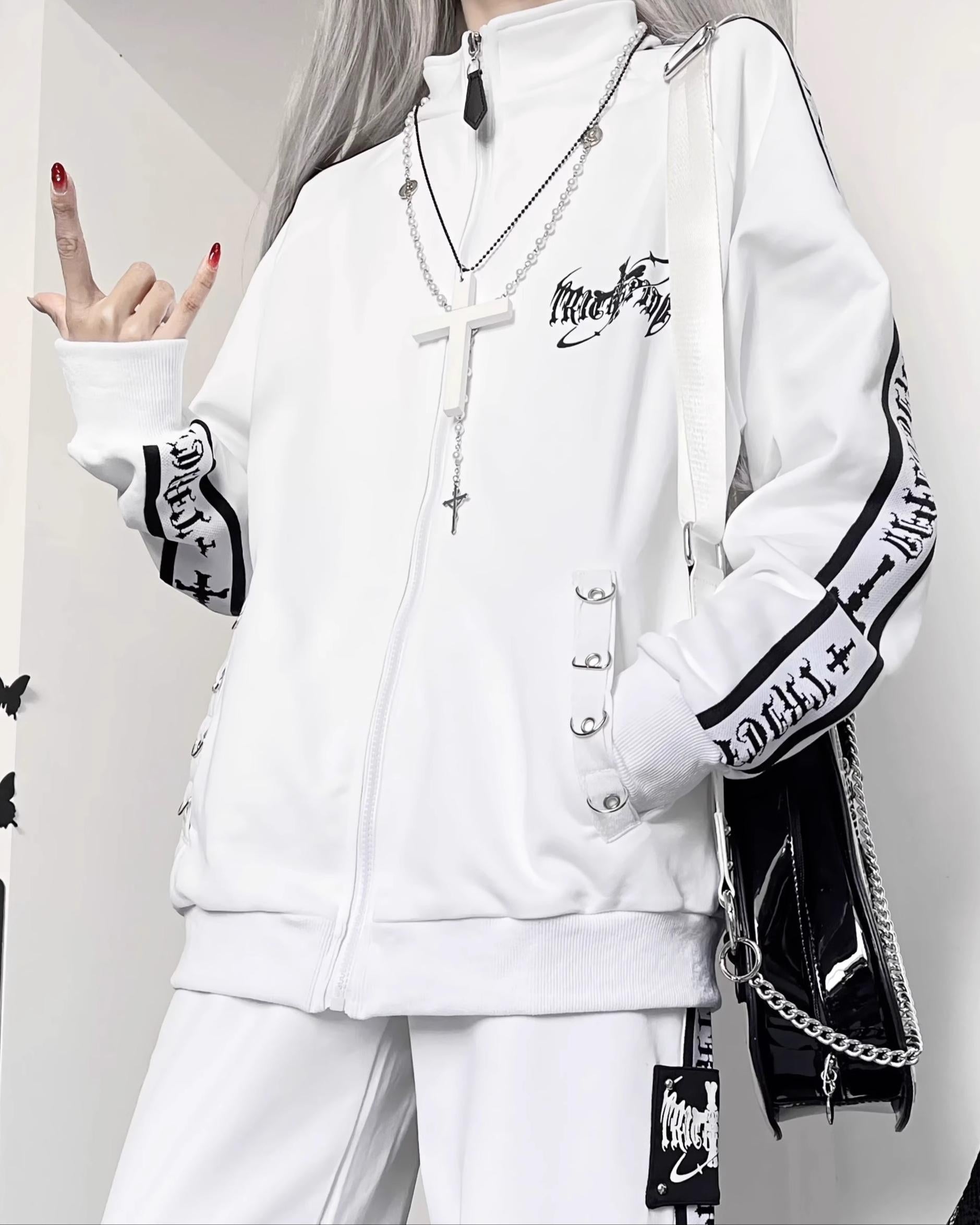ジャケット・アウター melt the lady gothic jacket White Oversized Gothic Jacket With Zipper Closure And Pants – Honey Wardrobe