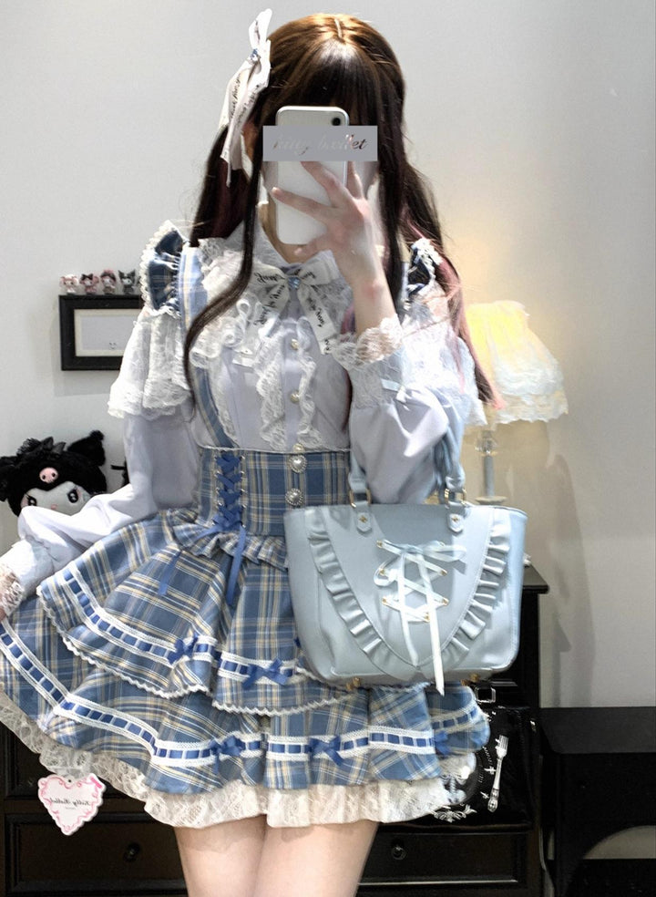Plaid Jirai Kei Skirt, Detachable Suspenders 43735:784074
