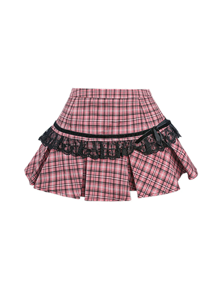 Punk Black Coat Gyaru Fashion Pink Plaid Mini Skirt Camisole (M S XS) 41124:692104