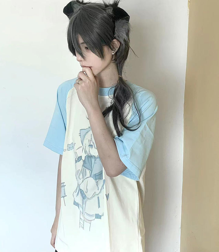 Tenshi Kaiwai T-shirt Pure Cotton Top Raglan Sleeve T-shirt 37738:576358