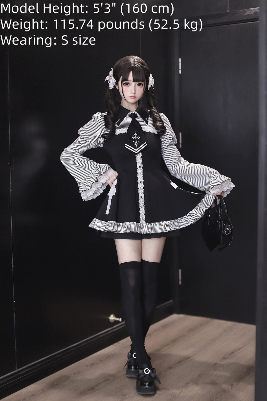 Front Button Closure Jirai Kei Dress, Cross Details 44744:821858