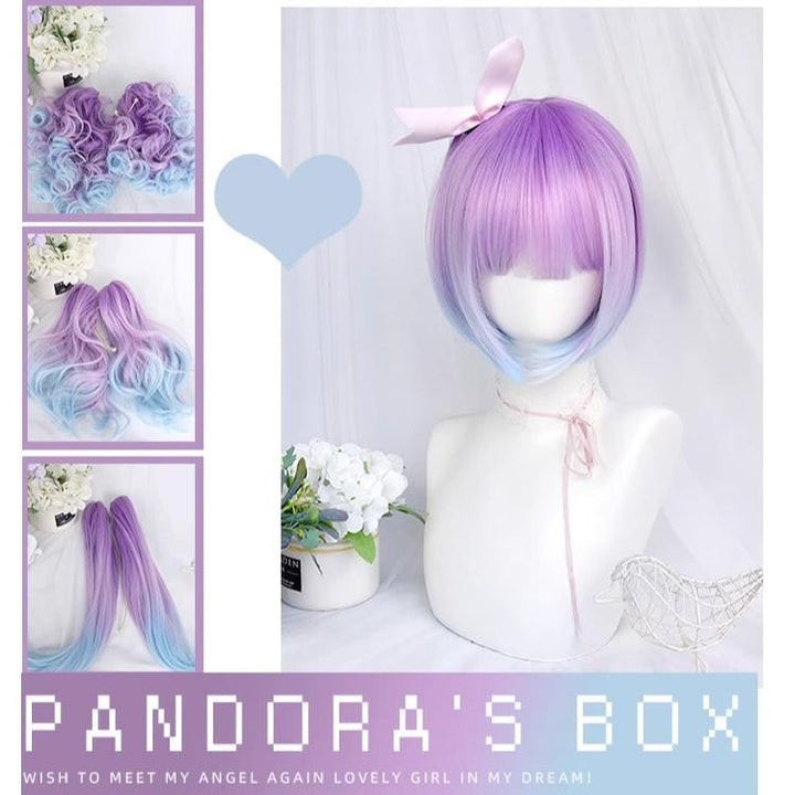 Lolita Wig Blue-Purple Bob Haircut Claw Clip Ponytails 39346:635530