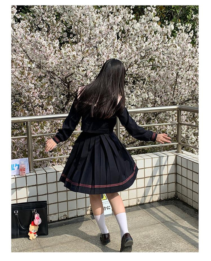 Navy and Pink JK Uniform Top + Pleated Skirt 43790:785204