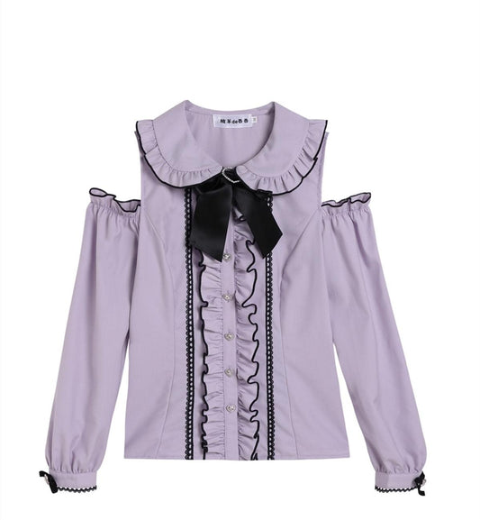 Jirai Kei Set Purple Open-Shoulder Blouse Plaid Suspender Skirt Set (L M) 33830:440864