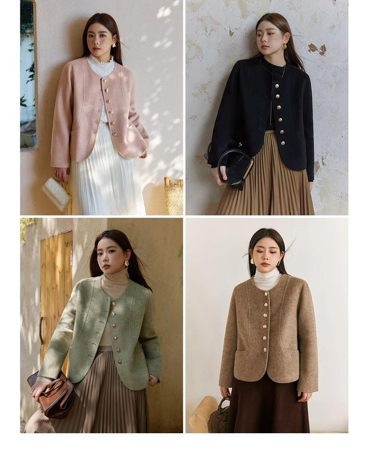 Plus Size Double-Faced Wool Tweed Winter Coat 4Colors 29806:362972 29806:362972