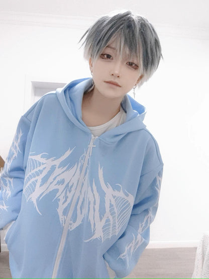 Jirai Kei Hoodie Blue Black Autumn and Winter Coat 33328:430932