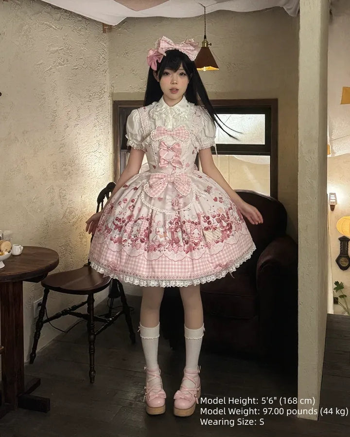 Kawaii Lolita Bunny Print JSK Dress, Detachable Apron 45164:838504