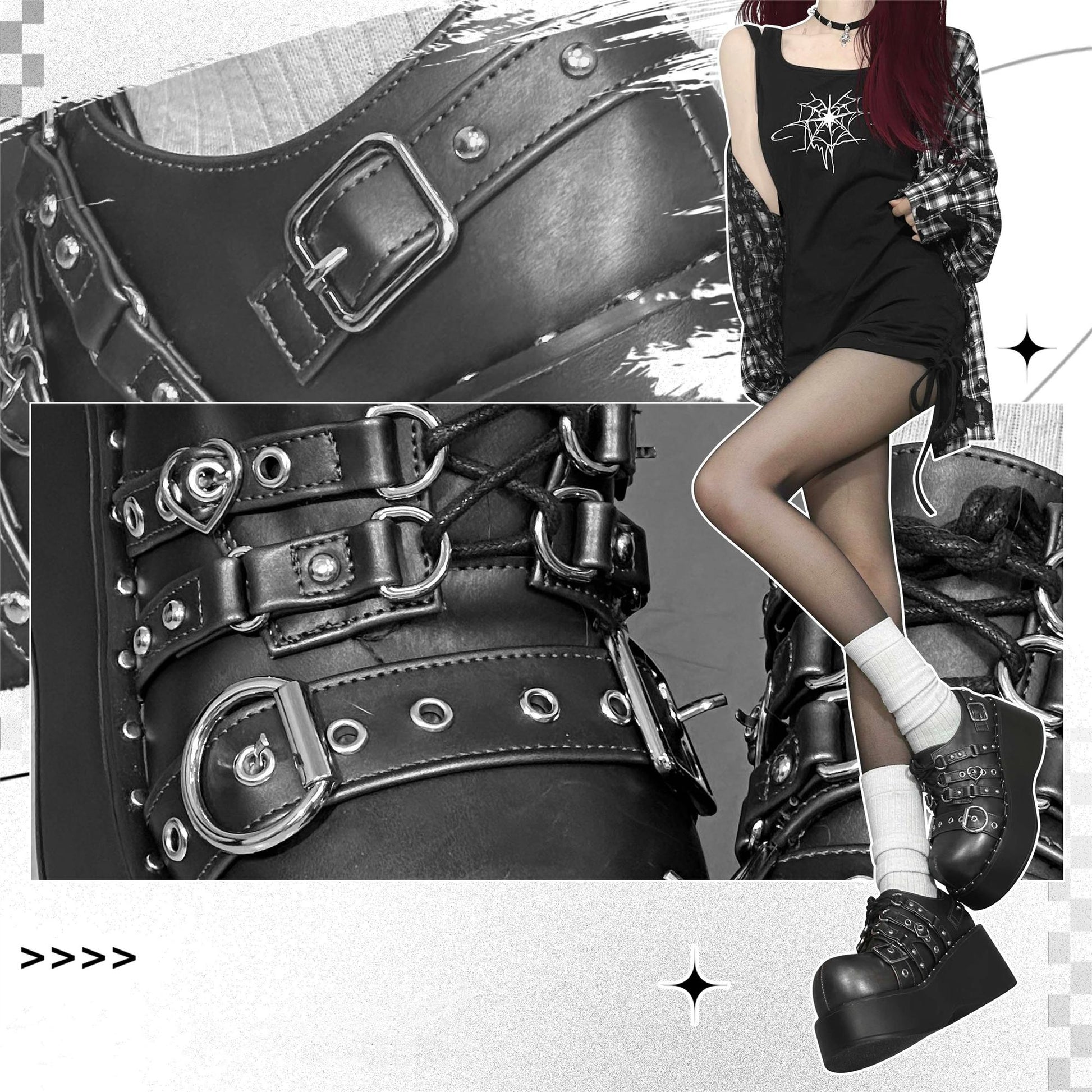 Punk Platform Shoes Gothic Buckle Leather Shoes 35520:530710