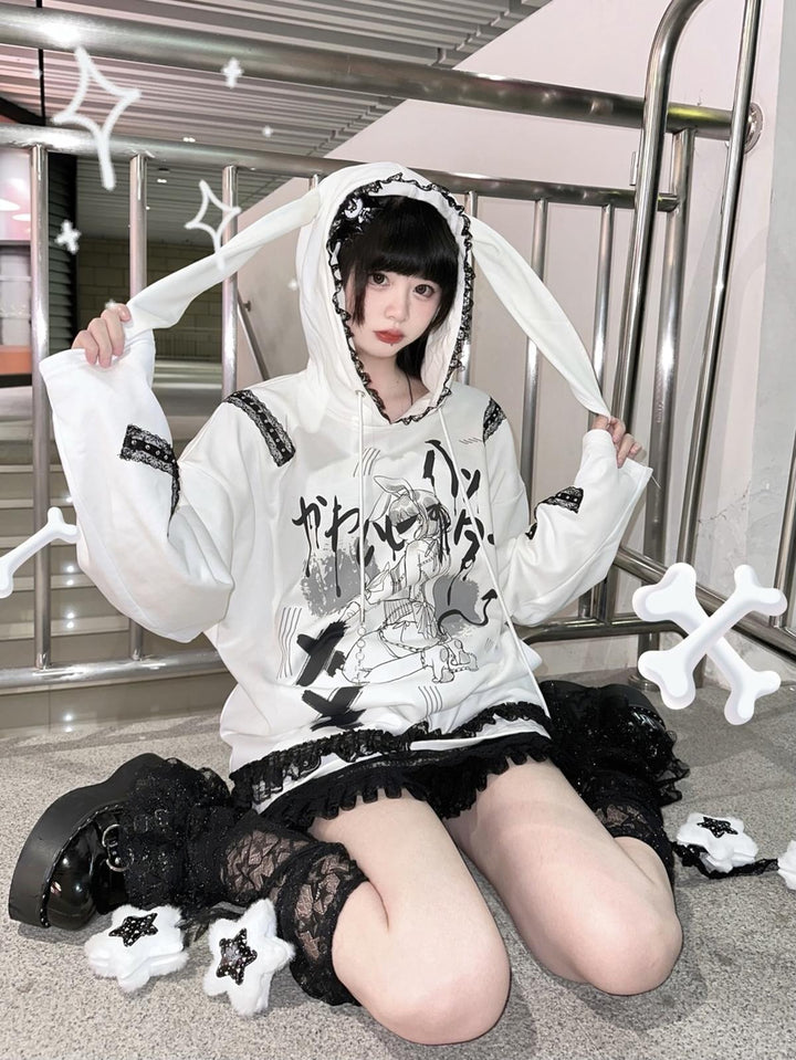 Y2K Cotton Hoodie Yami Kawaii Bunny Ear Hoodie 34000:477314 34000:477314