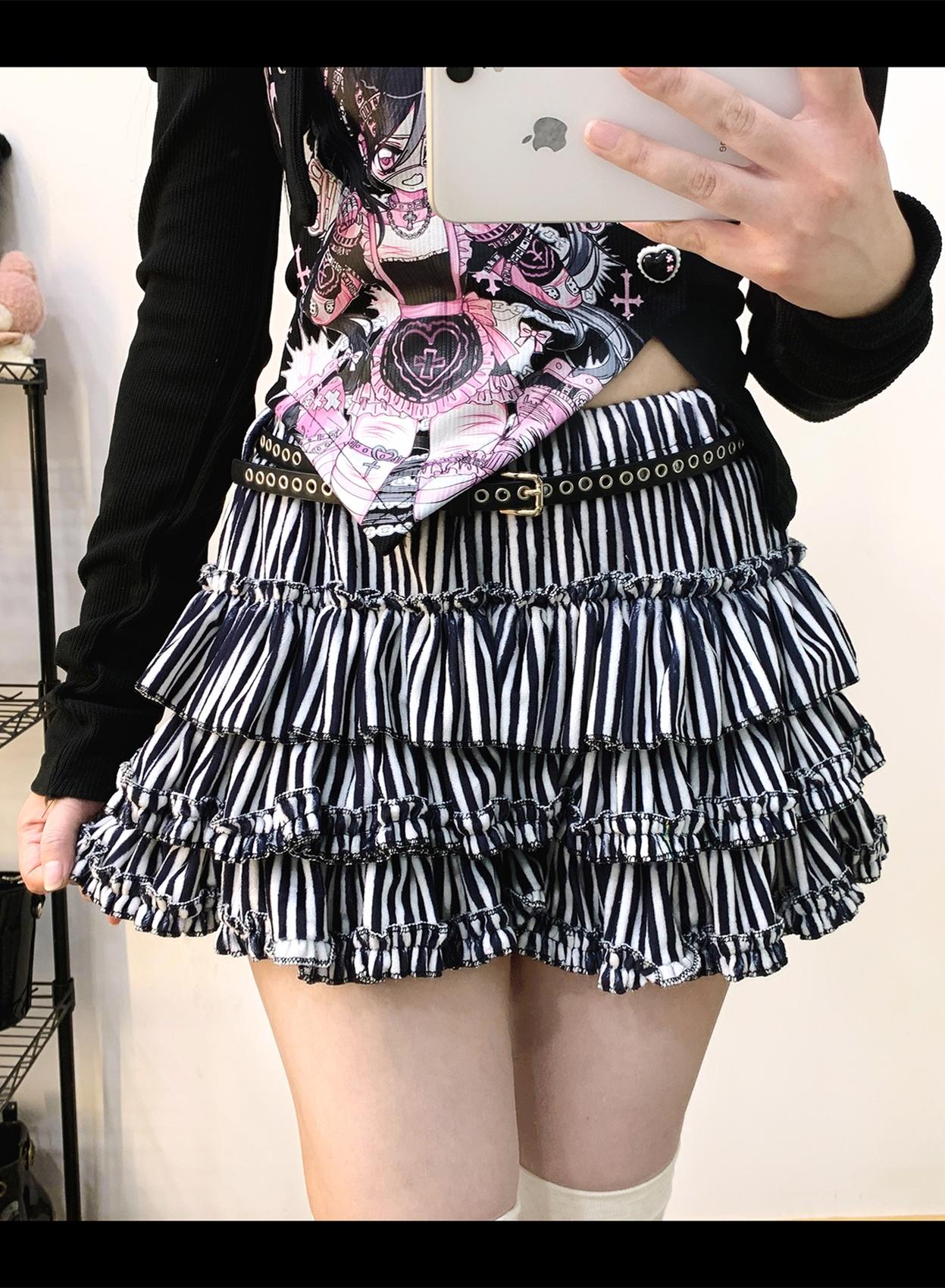 Jirai Kei Hoodie Skirt Set Stripe Hoodie Bunny Ear Coat (In-Stock Pre-Order) 34402:460496