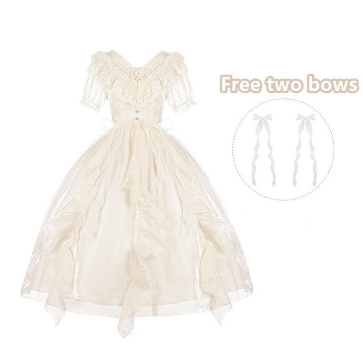 Classic Lolita Dress V-neck Lace Short Sleeve Daily Lolita Dress 37254:557990