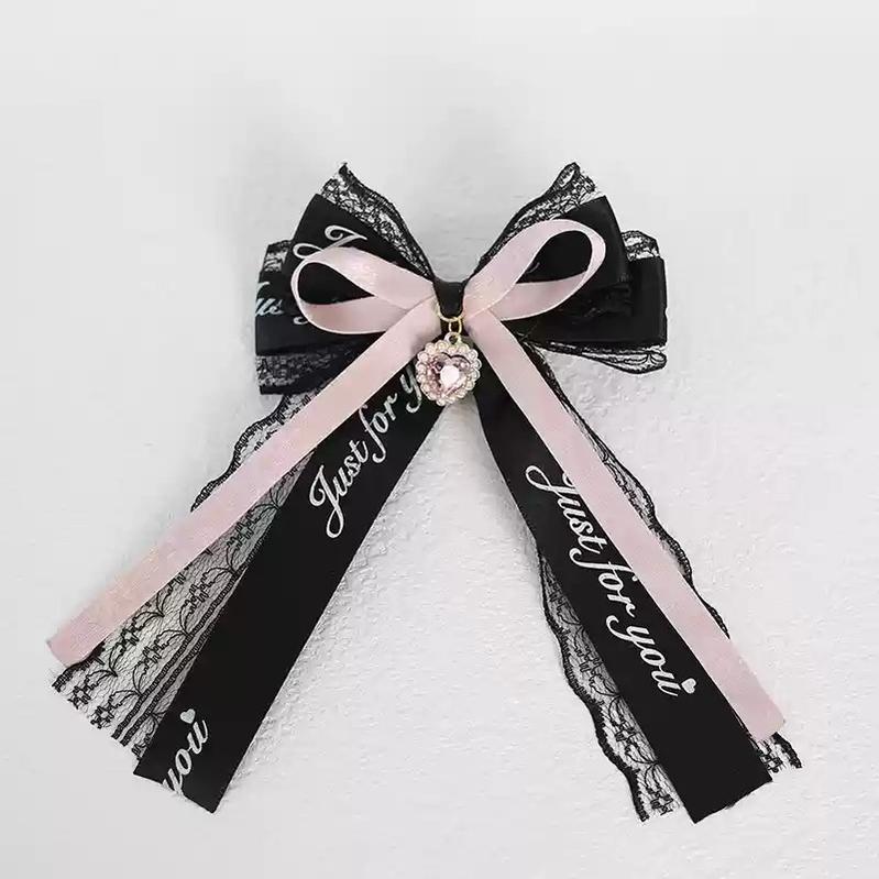 Jirai Kei Headdress Black Pink Hairpin Bow Hair Clip 22536:614860