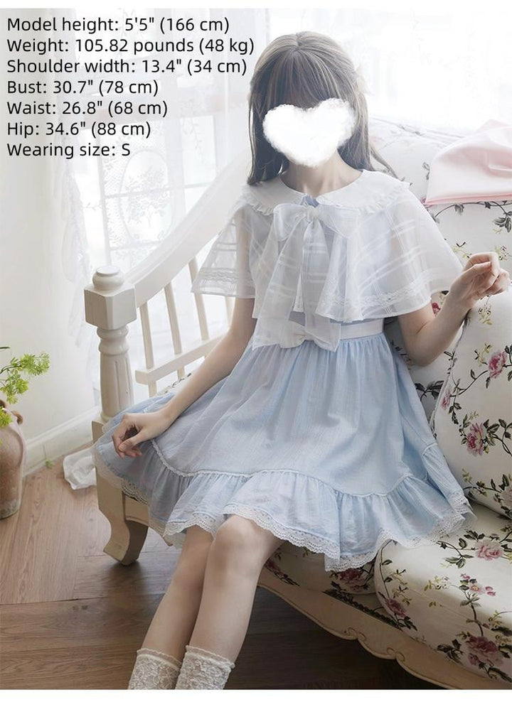 Blue / White Ryousangata One Piece Dress, Cape Style 43547:779039