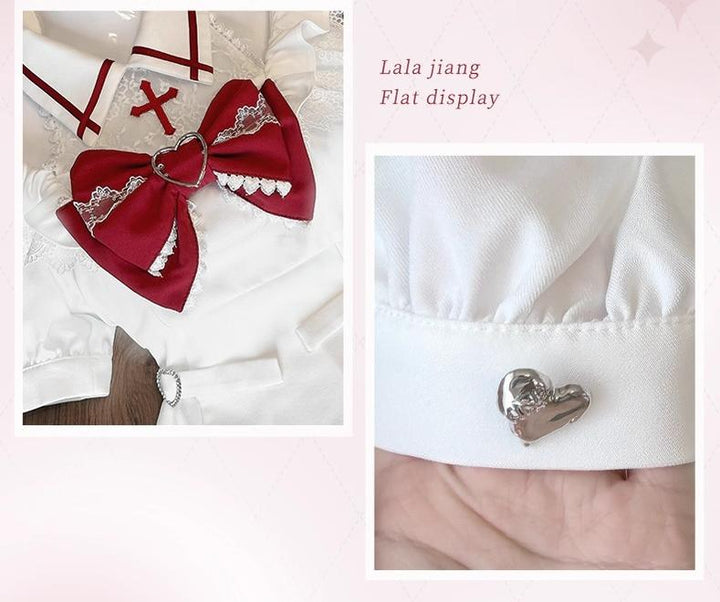 Red and White Yami Kawaii Dress, Lace Halter Neck 43725:783588