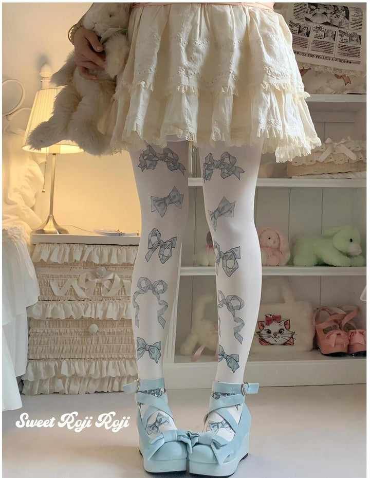 Sweet Lolita Tights Cute Velvet Bow Printed Socks Multicolor 42367:738086