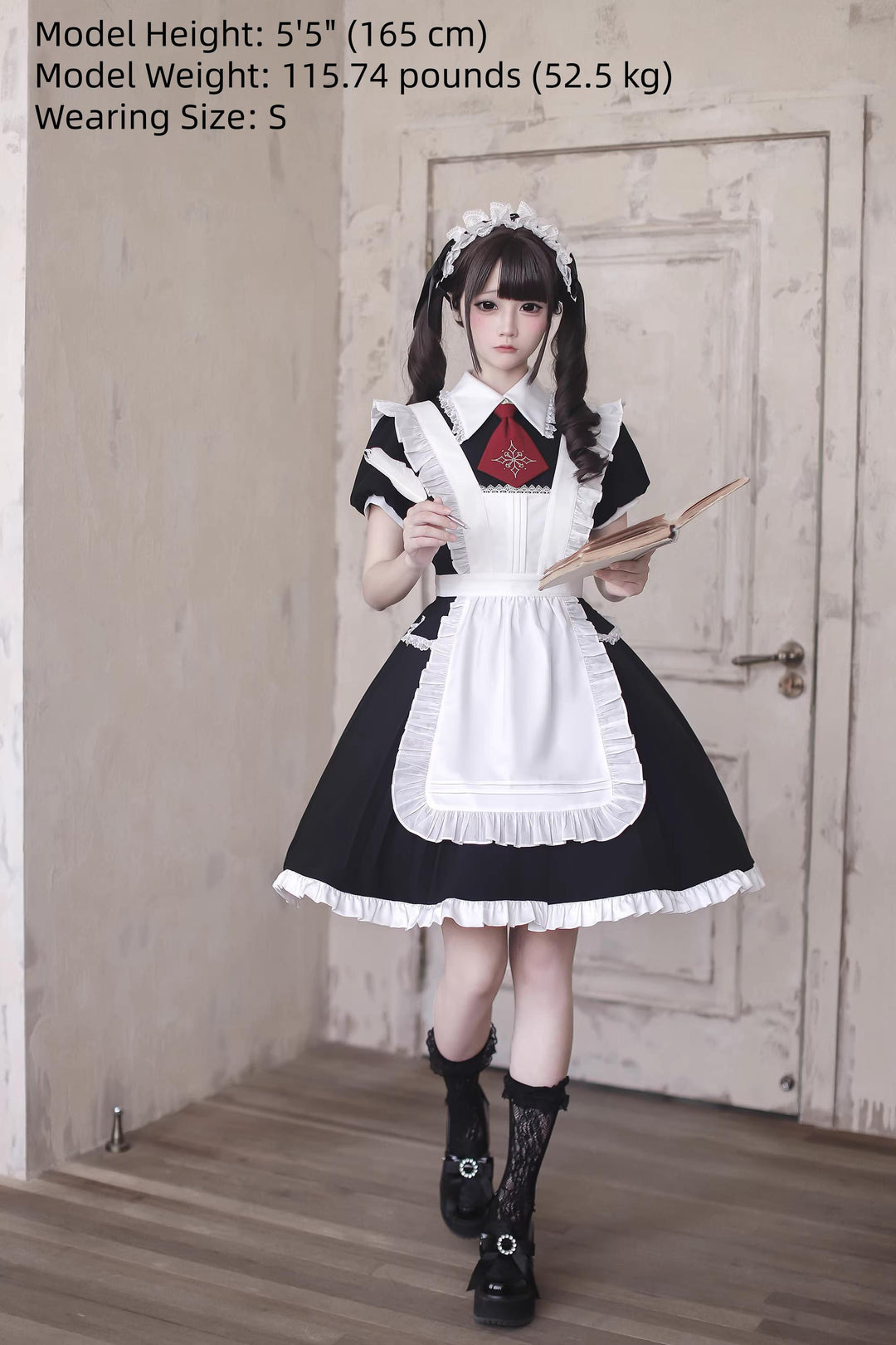 Gothic Lolita Button Closure OP Dress, Detachable Apron 44947:832473