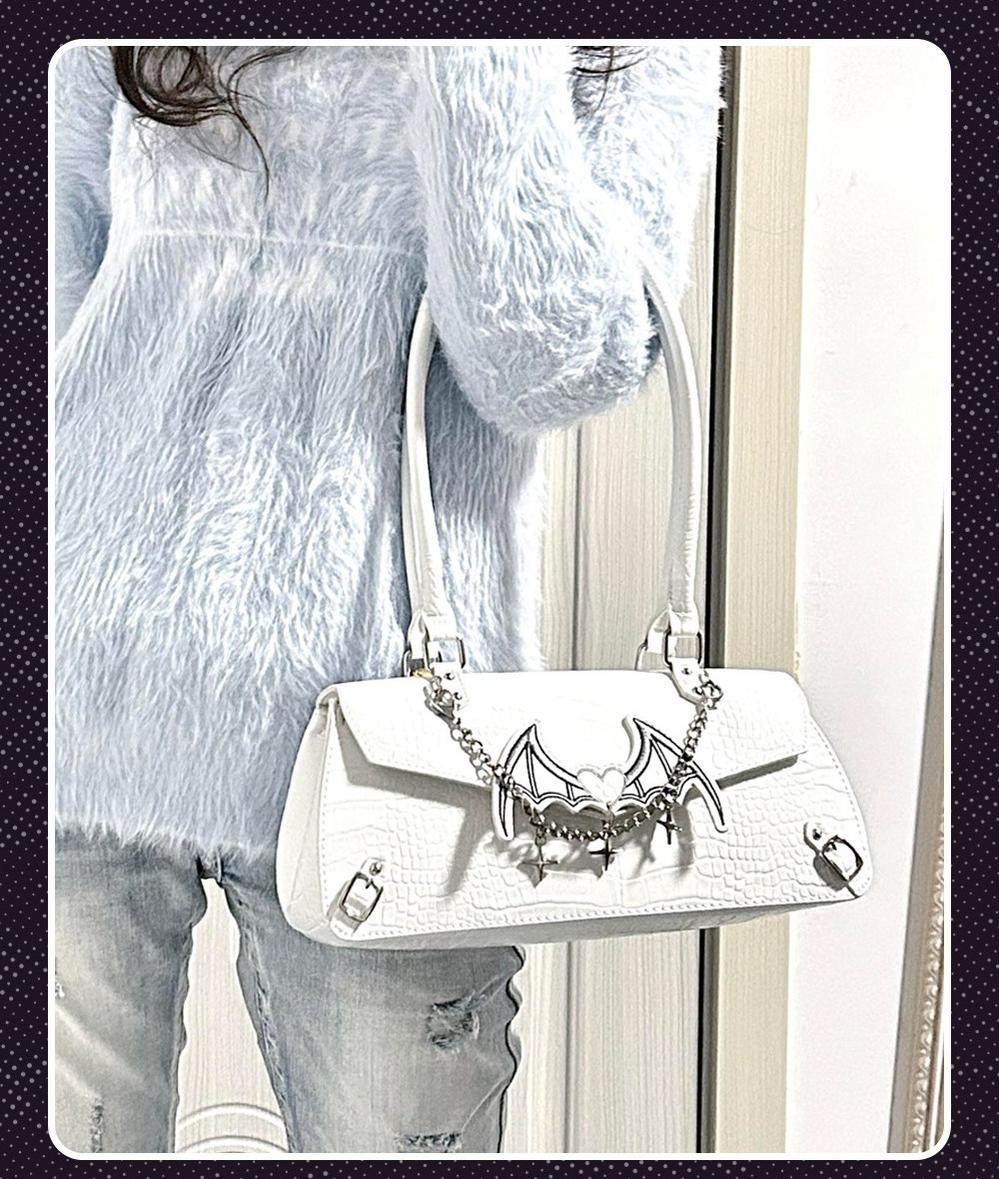 Bat-Inspired Itabag, Croc Texture & Clear Display Window (White) 44930:829074