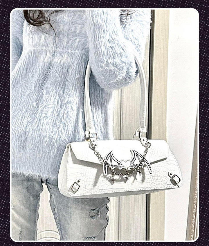 Bat-Inspired Itabag, Croc Texture & Clear Display Window (White) 44930:829074