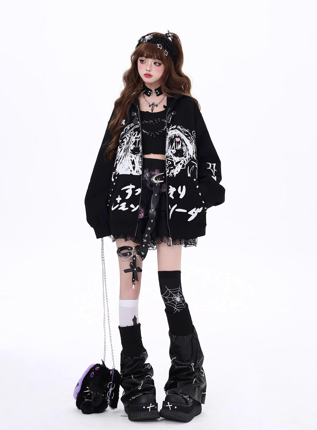 Plus Size Jirai Kei Coat Dark Comic Print Autumn Hoodie 39404:627218