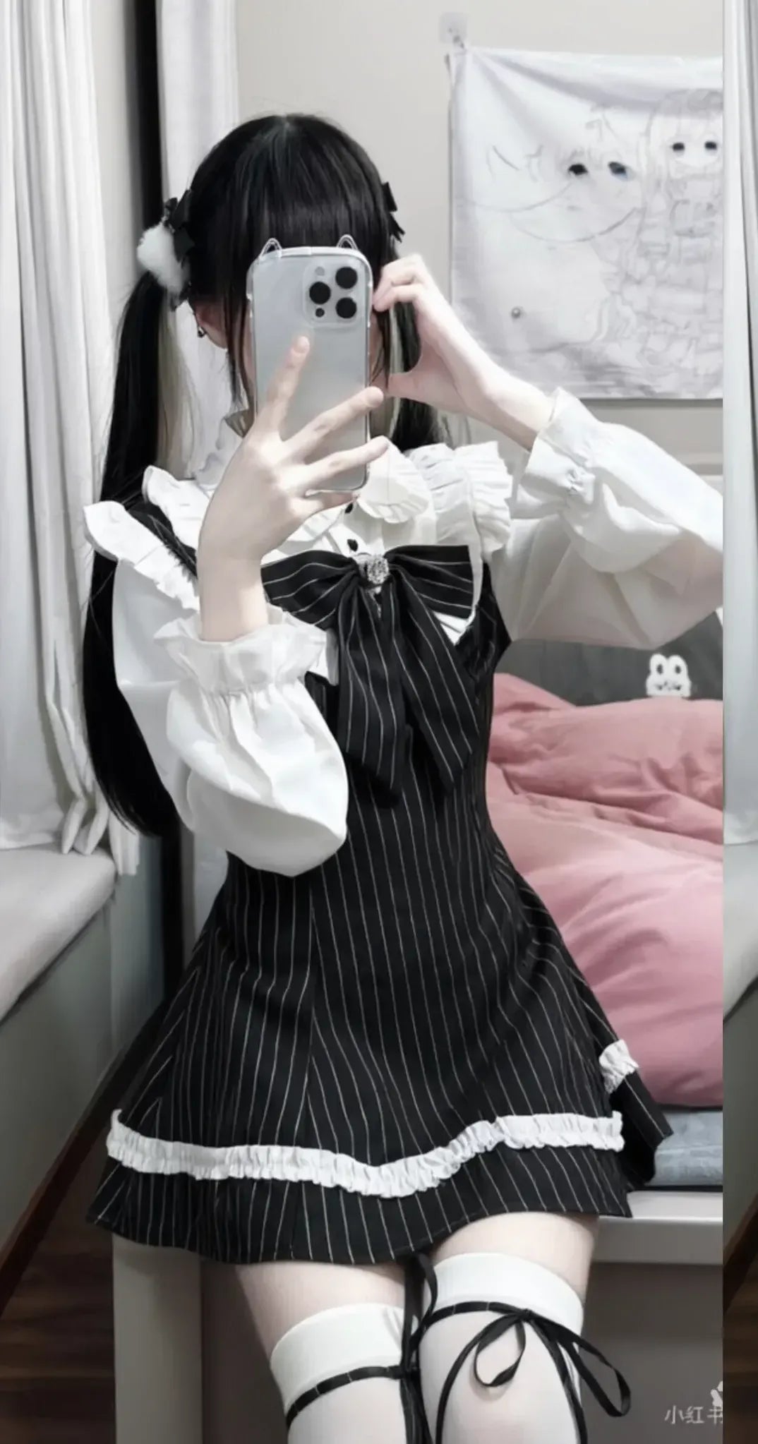 Pink Striped Ryousangata Dress, Mock Two-Piece (2XL L M S XL) 44892:826712