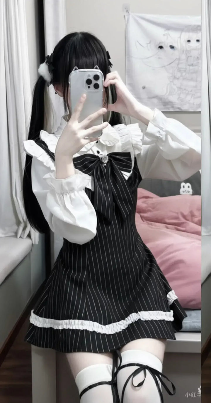 Pink Striped Ryousangata Dress, Mock Two-Piece (2XL L M S XL) 44892:826712