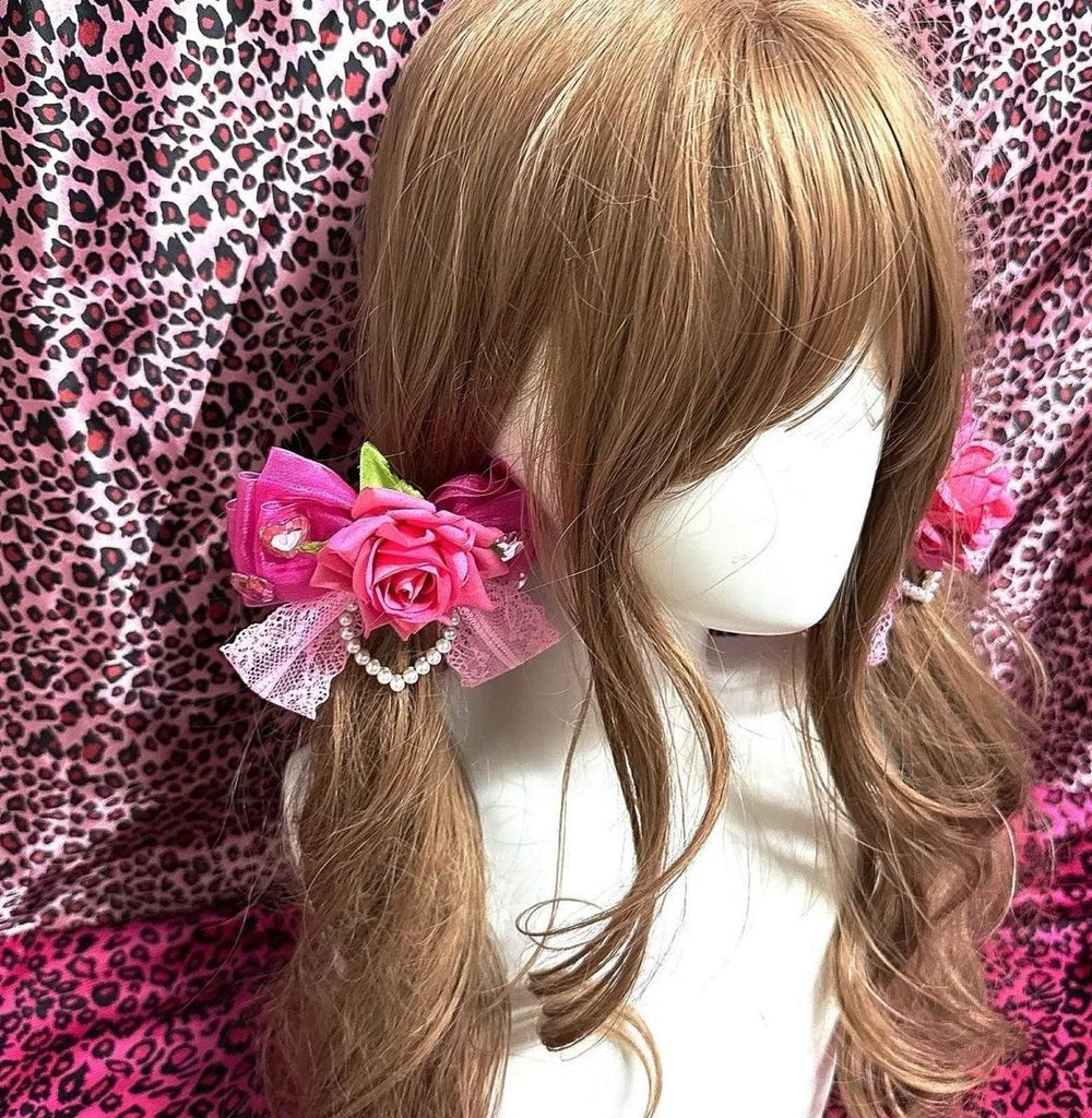 Hime Gyaru Rose Hair Clip, Heart Shaped Faux Pearl 45562:853308