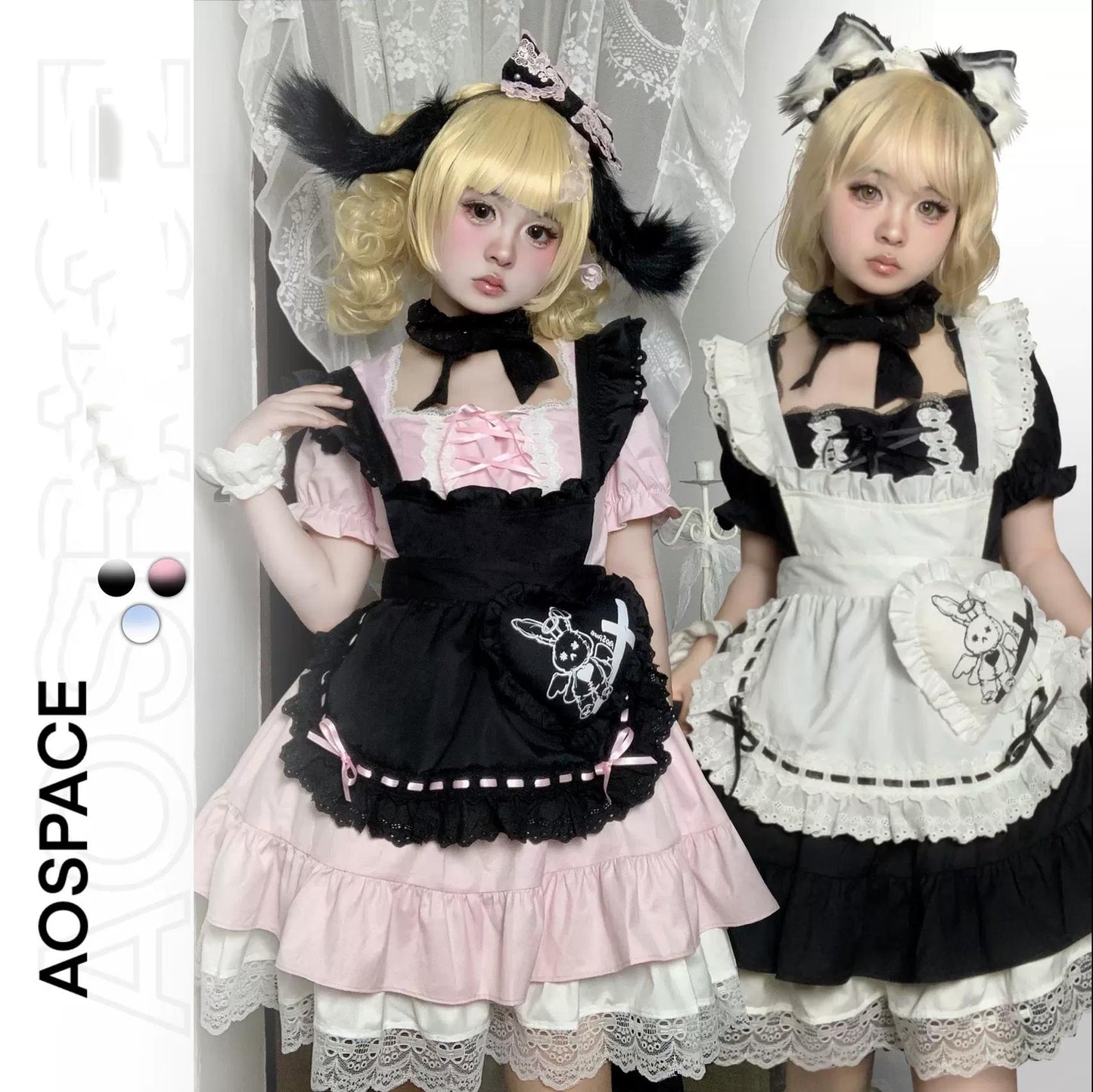 Sweet Lolita Dress Maid Apron Outfit Sweet Color-Block Dress 37560:564286