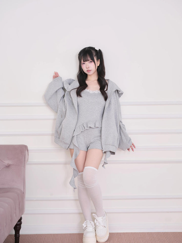 Sporty Hoodie Jacket 4-Piece Set, Hot-Fix Rhinestone 45857:865892