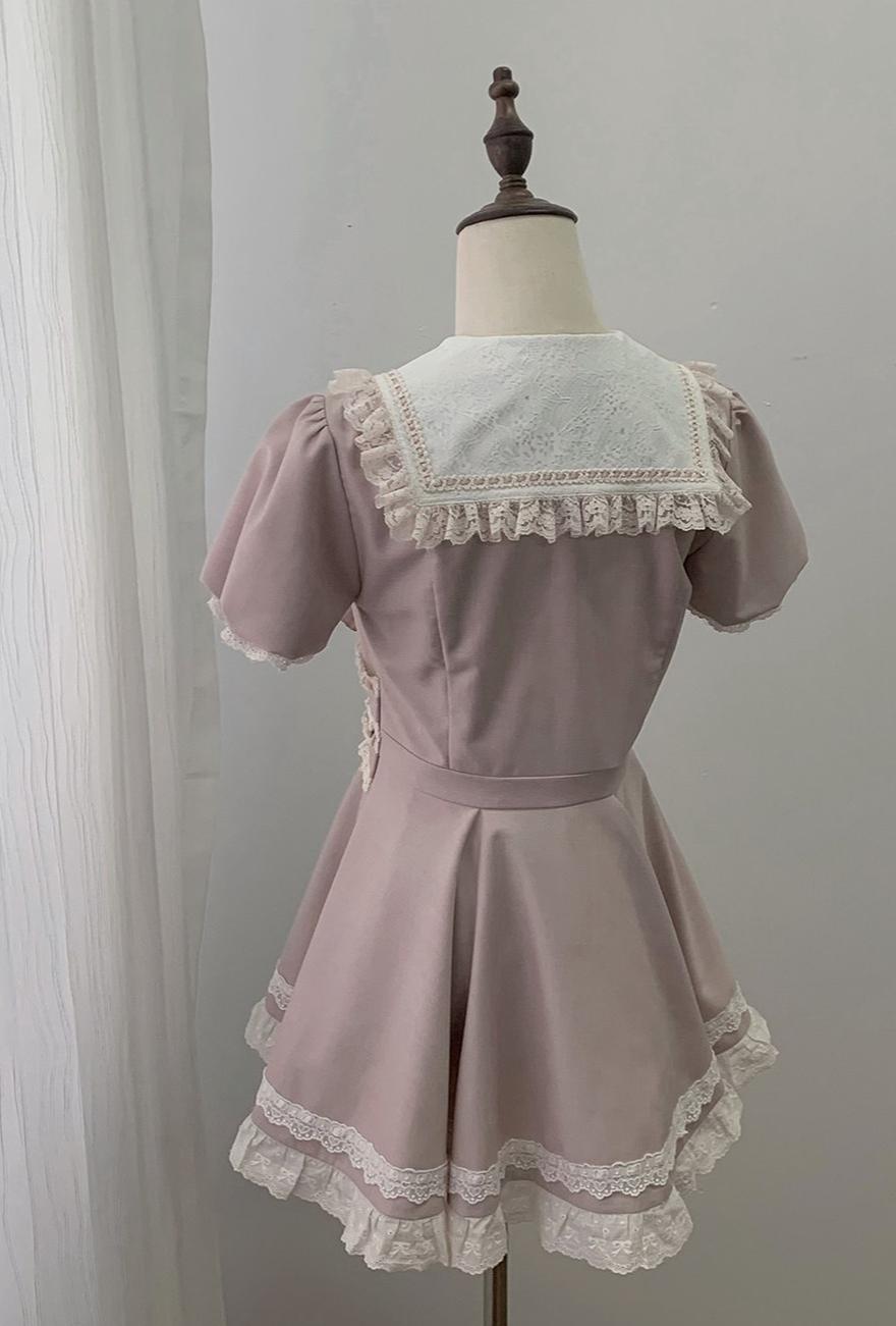 Pink High-waist Ryousangata Dress, Sailor Collar 44781:829348