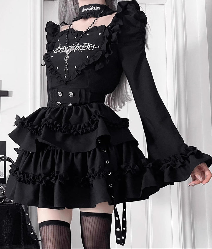 Subculture Off-Shoulder Dress, Tiered Ruffles 43873:789417