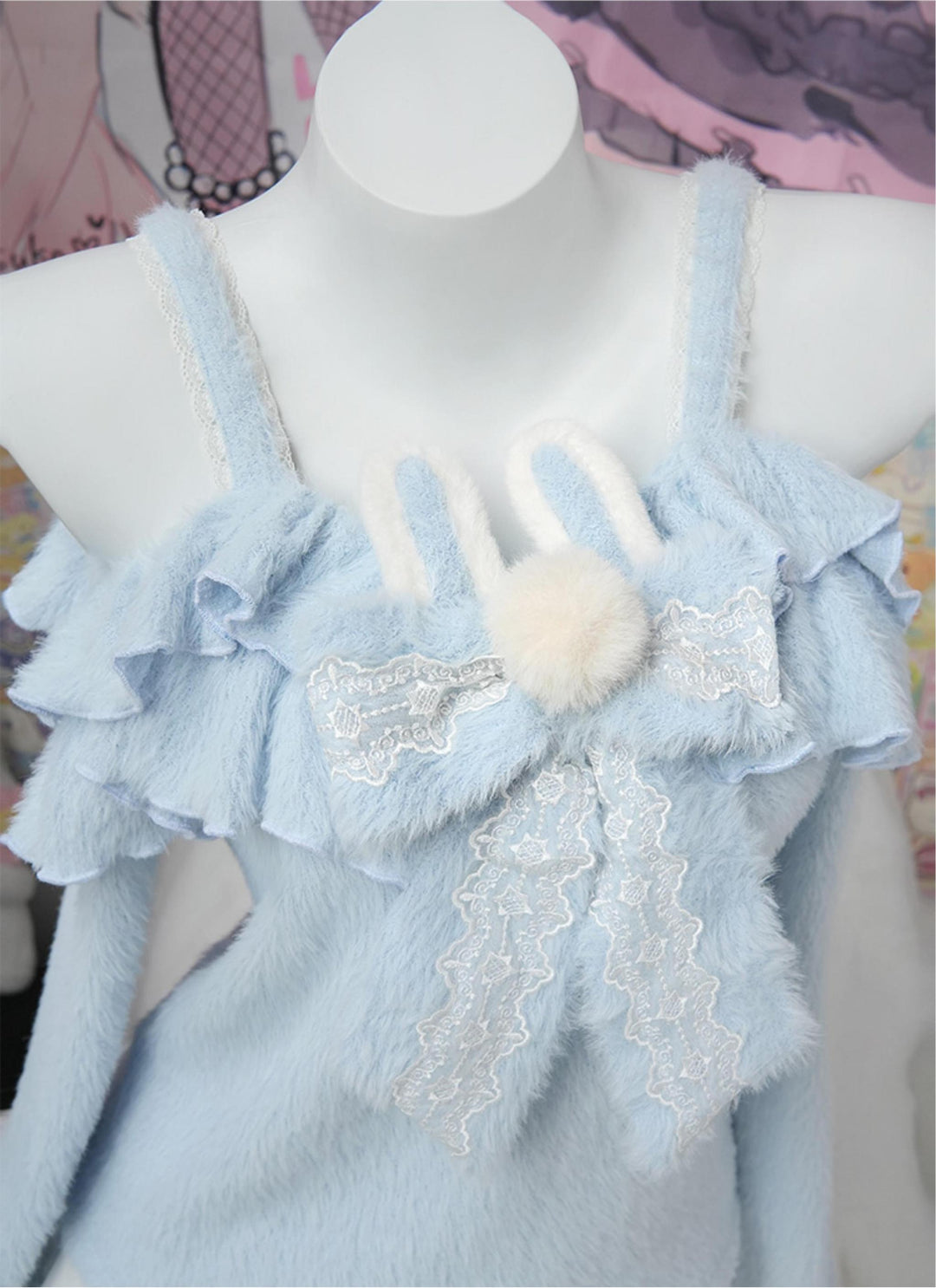 Tenshi Kaiwai Outfit Blue Bunny Sweater Tiered Skirt Set (L M S) 41302:698220