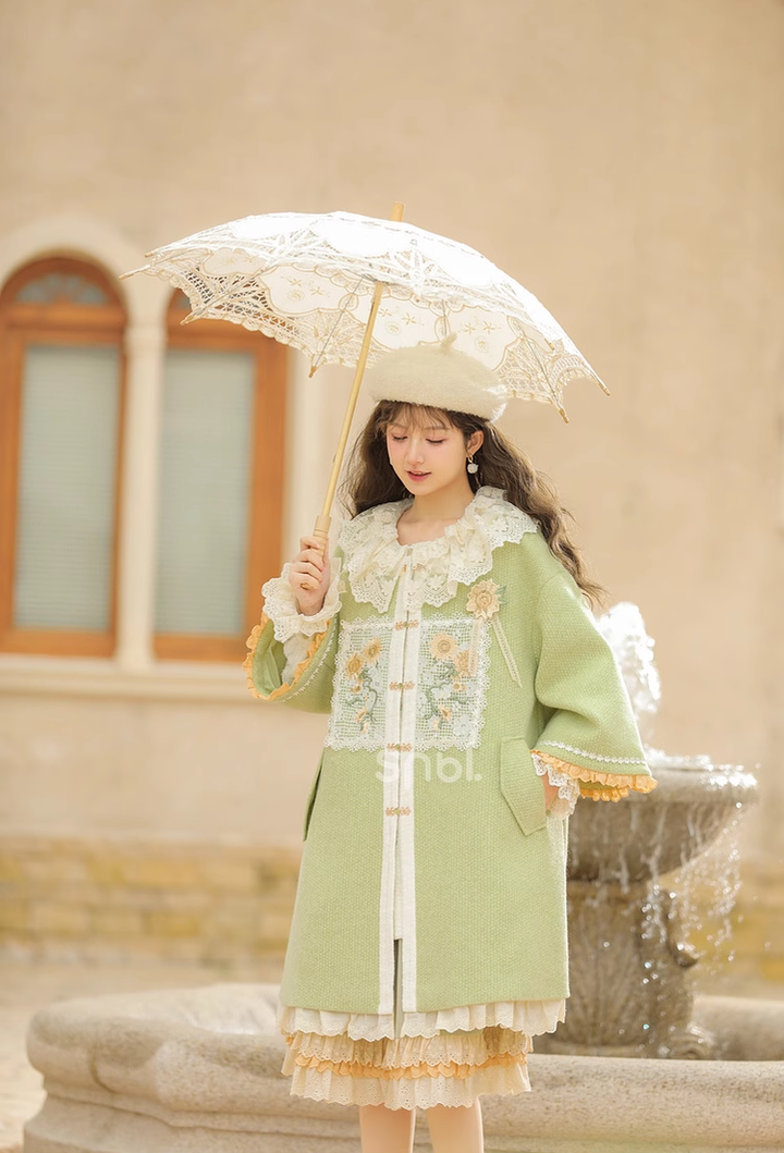 Mori Kei Coat Woolen Coat Green Coat Salopette 39288:645346