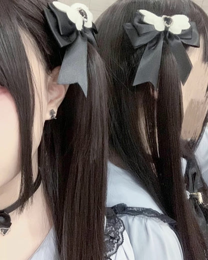 Jirai Kei Kawaii Black and Water Color Bow Hair Clip 21664:314988