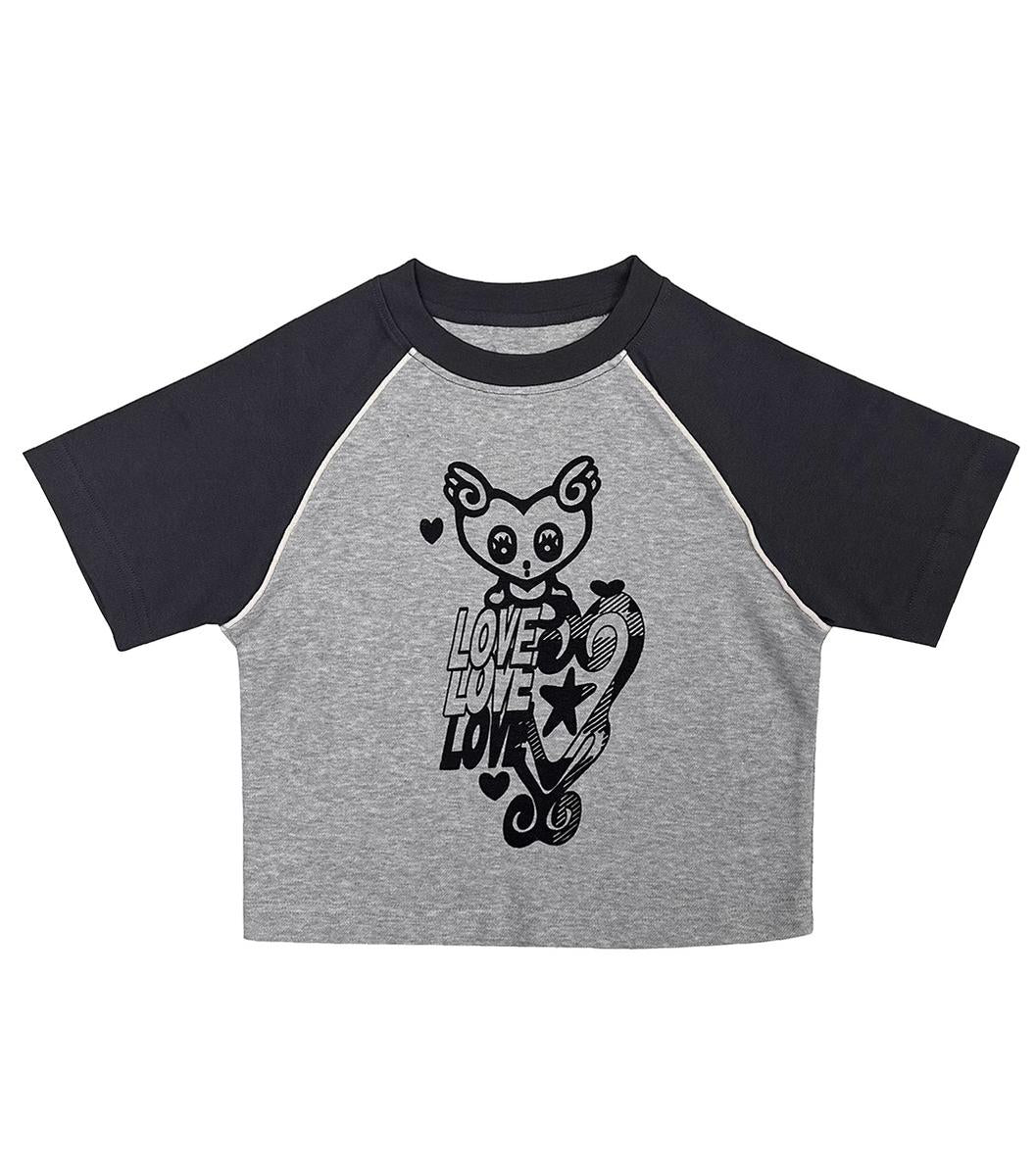 Gyaru Cotton T-Shirt with Raglan Sleeve Otaku Culture Print (L M S) 42550:761516