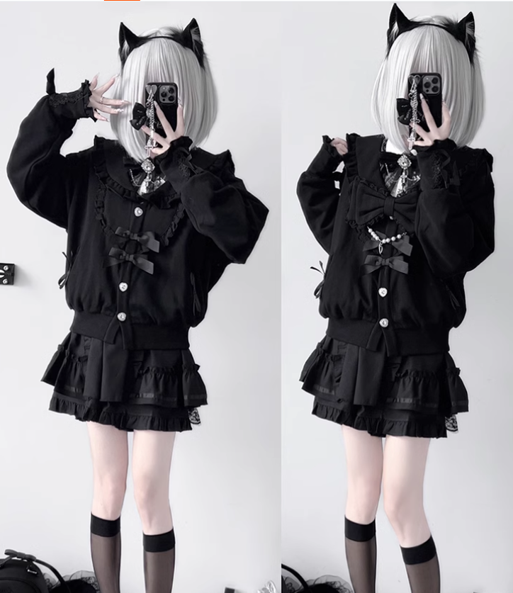 Jirai Kei Jacket Sailor Collar Coat Lace Bow Knot Jacket 42148:730711