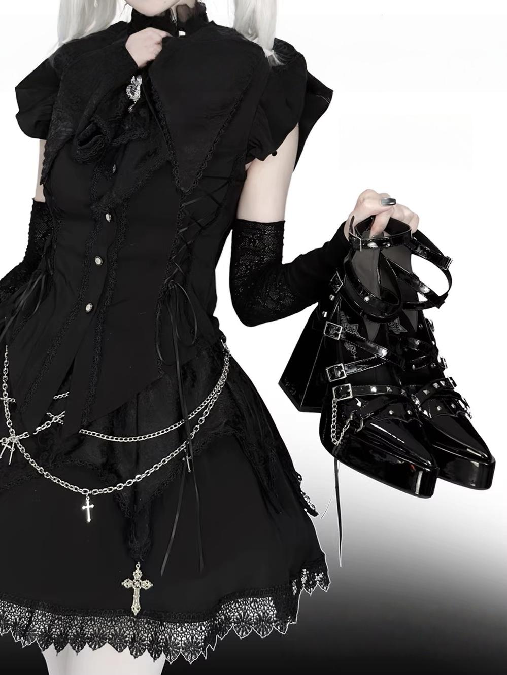 Punk Subculture Heels Shoes, Pointed Toe 44928:828698