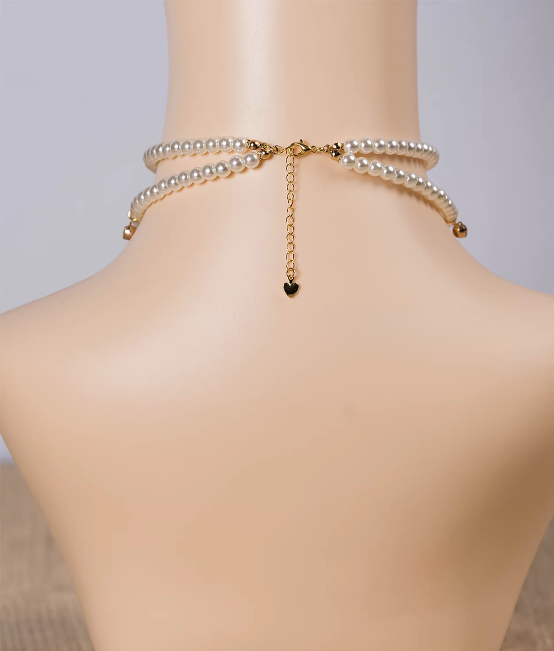 Jirai Kei Double-layered Pearl Necklace, Heart Rhinestone 45109:838130