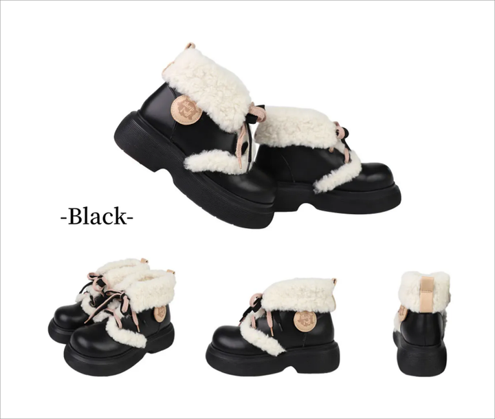 Kawaii Shoes White Black Shoes Lamb Wool Padded Snow Boots 33768:450166 33768:450166