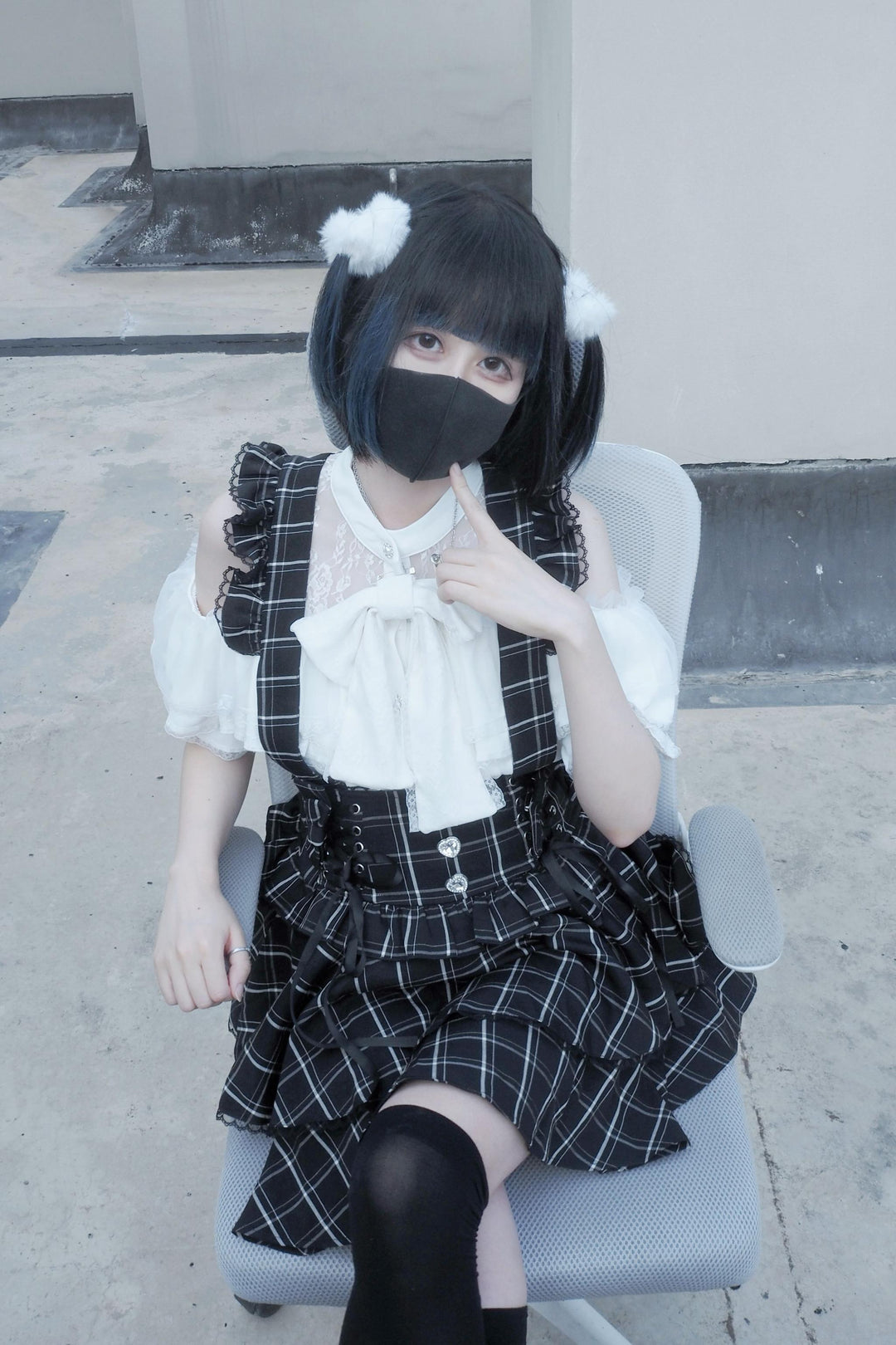 Solid Ryousangata Blouse, Lace Open-shoulder 44164:801598