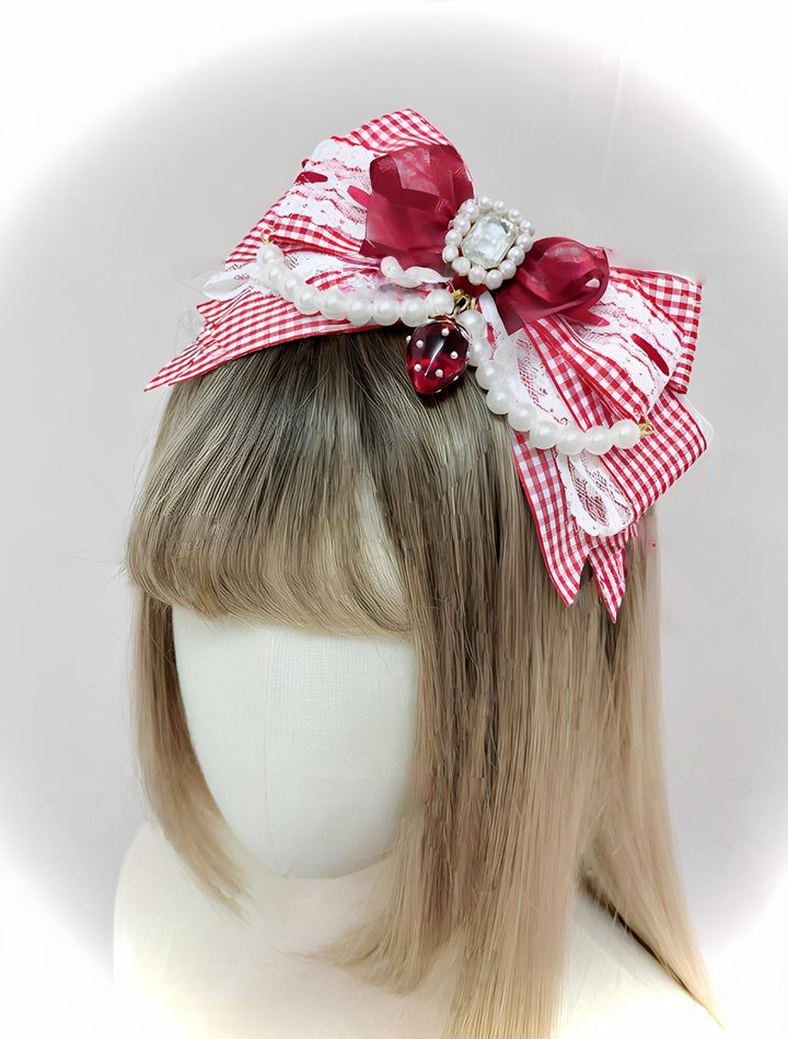 Ryousangata Plaid Strawberry Headband, Adjustable Bow 43647:782291