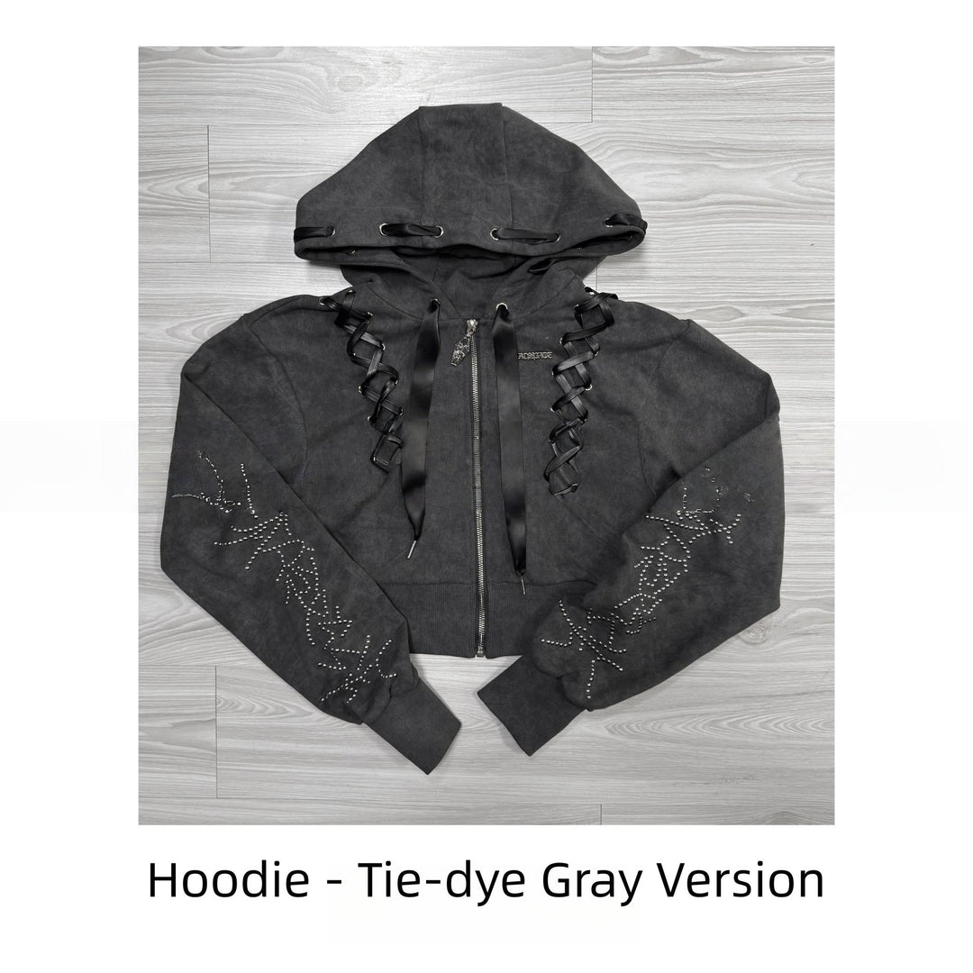 Subculture Skirt Outfit, Short Zipper Closure Hoodie (L M S) 44484:816924