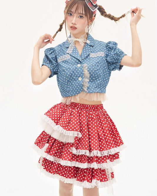 Lolita Skirt Retro Red Polka Dot Skirt 36150:542908