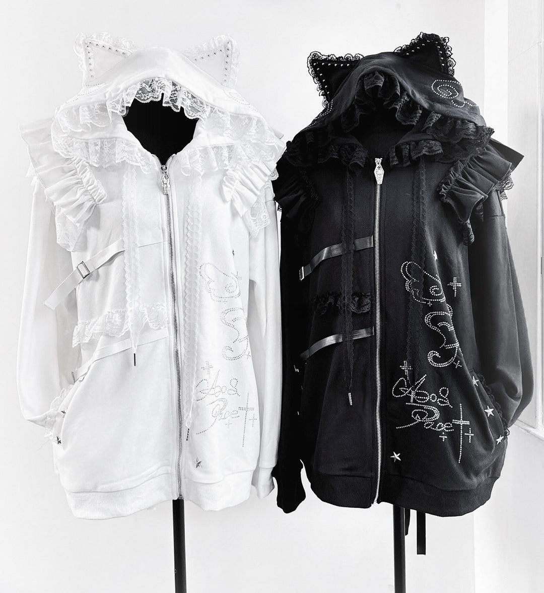 Rhinestone Setting Sub Culture Jacket, Cat Ear Hood 44766:825919